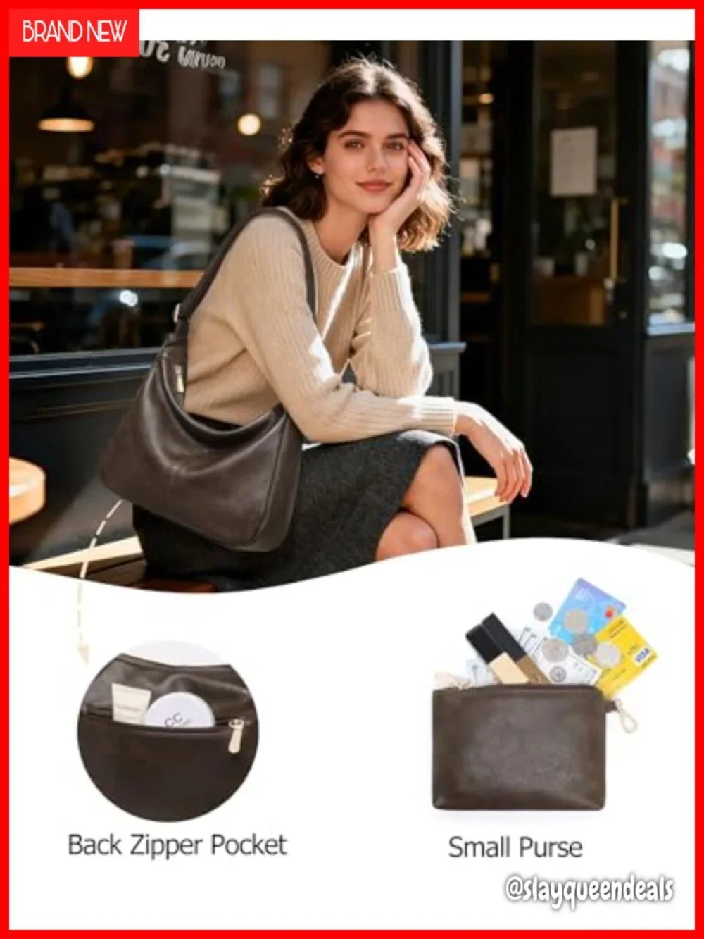 Vegan Leather Hobo Bag Slouchy Crossbody Shoulder Handbag